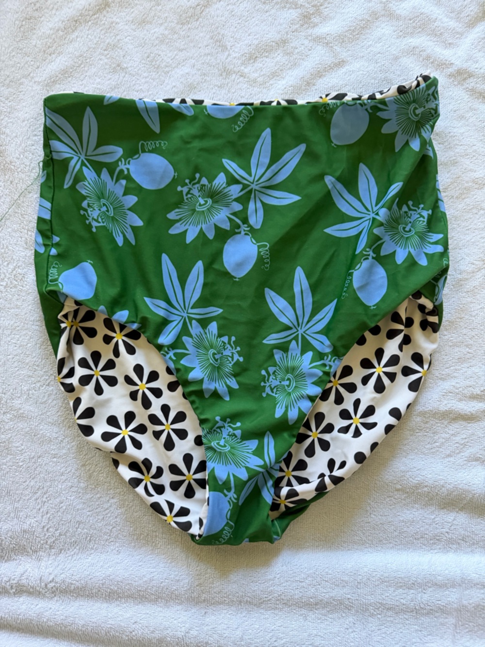 Lime Ricki Green & Light Blue Floral High-Waist Reversible Bikini Bottom